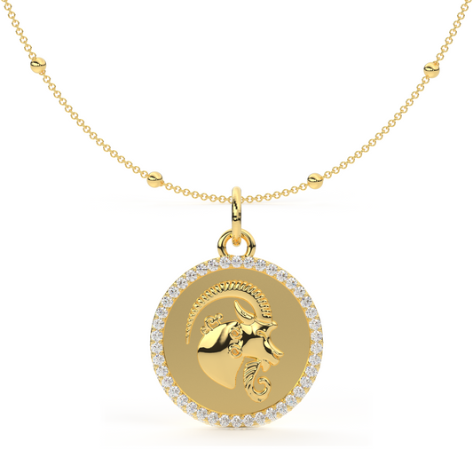 Embrace ambition and determination with our Capricorn Medallion Pendant, adorned with shimmering moissanites or diamonds. Crafted with precision to reflect the disciplined and practical nature of Capricorn, this pendant exudes timeless sophistication and strength. A symbol of achievement and perseverance, perfect for those who embody the spirit of Capricorn.