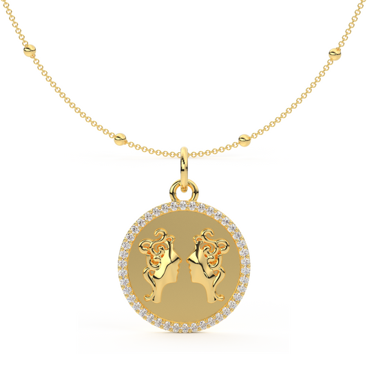 Celebrate duality and curiosity with our Gemini Medallion Pendant, adorned with sparkling moissanites or diamonds. Intricately crafted to reflect the versatile and expressive nature of Gemini, this pendant exudes charm and elegance. A captivating accessory for those who embrace their Gemini spirit with grace and flair.
