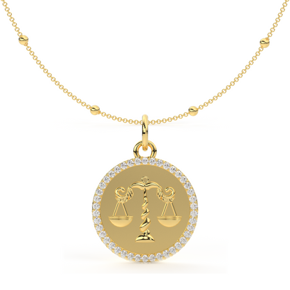 Celebrate harmony and balance with our Libra Medallion Pendant, adorned with sparkling moissanites or diamonds. Crafted with intricate detail, this pendant captures the essence of Libra's diplomatic nature and love for beauty. A stunning accessory for those who embrace their Libran energy with elegance and grace.