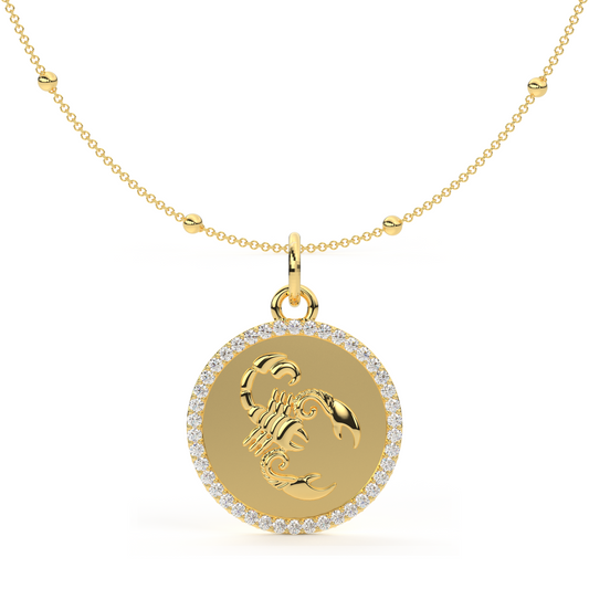Embrace the enigmatic allure of Scorpio with our Scorpio Medallion Pendant, adorned with sparkling moissanites or diamonds. Intricately crafted to symbolize Scorpio's depth and intensity, this pendant captivates with its celestial beauty. A striking accessory for those who embrace their Scorpio energy with mystique and sophistication.