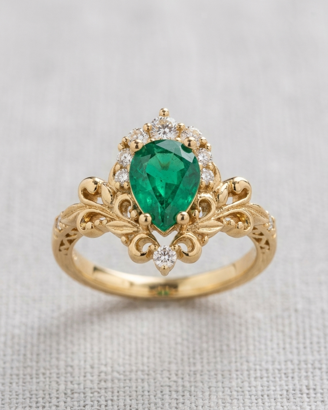 Zaya Pear Emerald Ring by Vai Ra in 18KT Gold