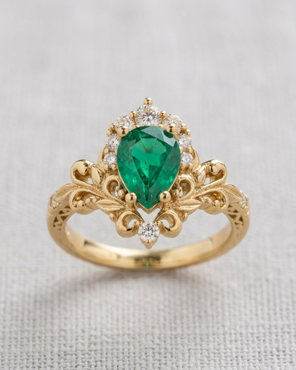 Zaya Pear Emerald Ring by Vai Ra in 18KT Gold