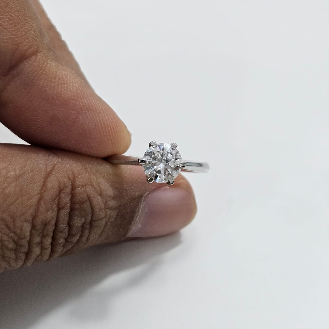Selma Solitaire Ring in Moissanite and Lab Diamond by Vai Ra