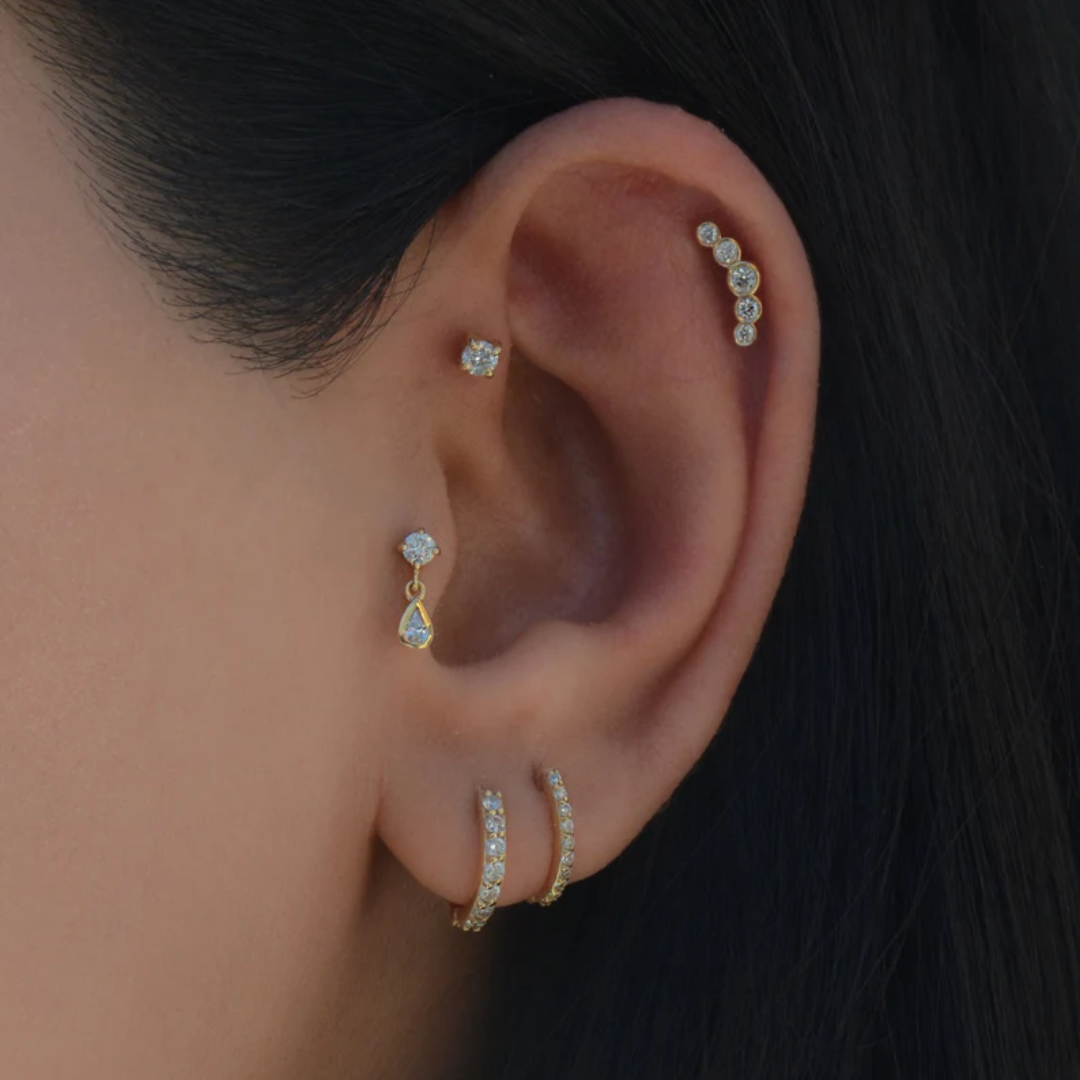 Vai Ra Cartilage piercing, multipiercing, earring, nosepin, helix piercing, daith piercing, rook piercing, piercing jewellery in gold, piercing jewllery in diamond