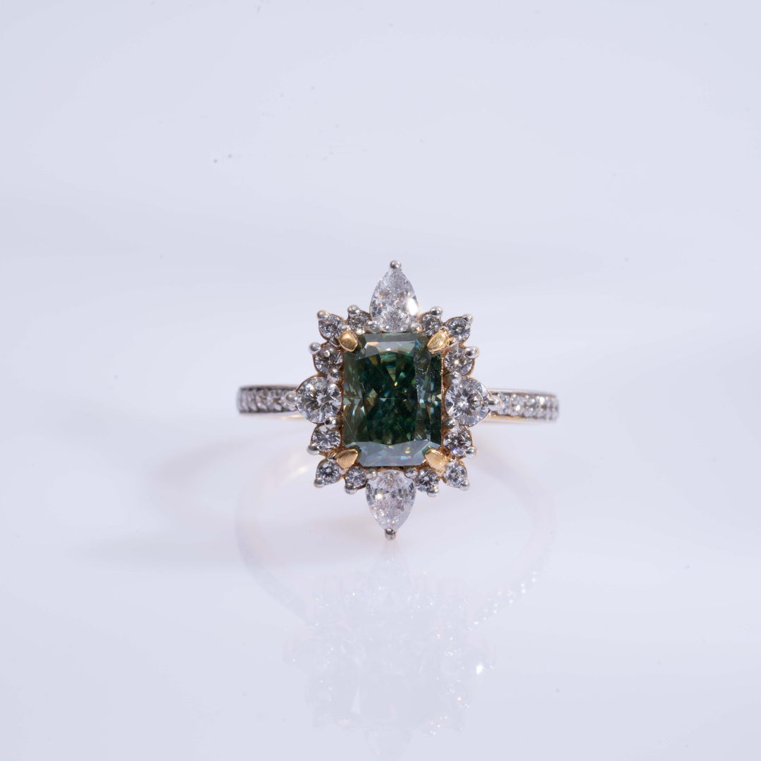 Teak Green Mystery (3.93CT) in Moissanite and Lab Diamond by Vai Ra