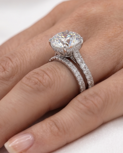 Eon Couple Ring Set in Diamond and Moissanite by Vai Ra