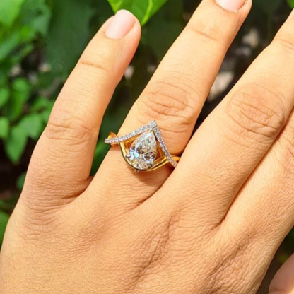 Pear Art Deco Diamond and Moissanite Ring by Vai Ra