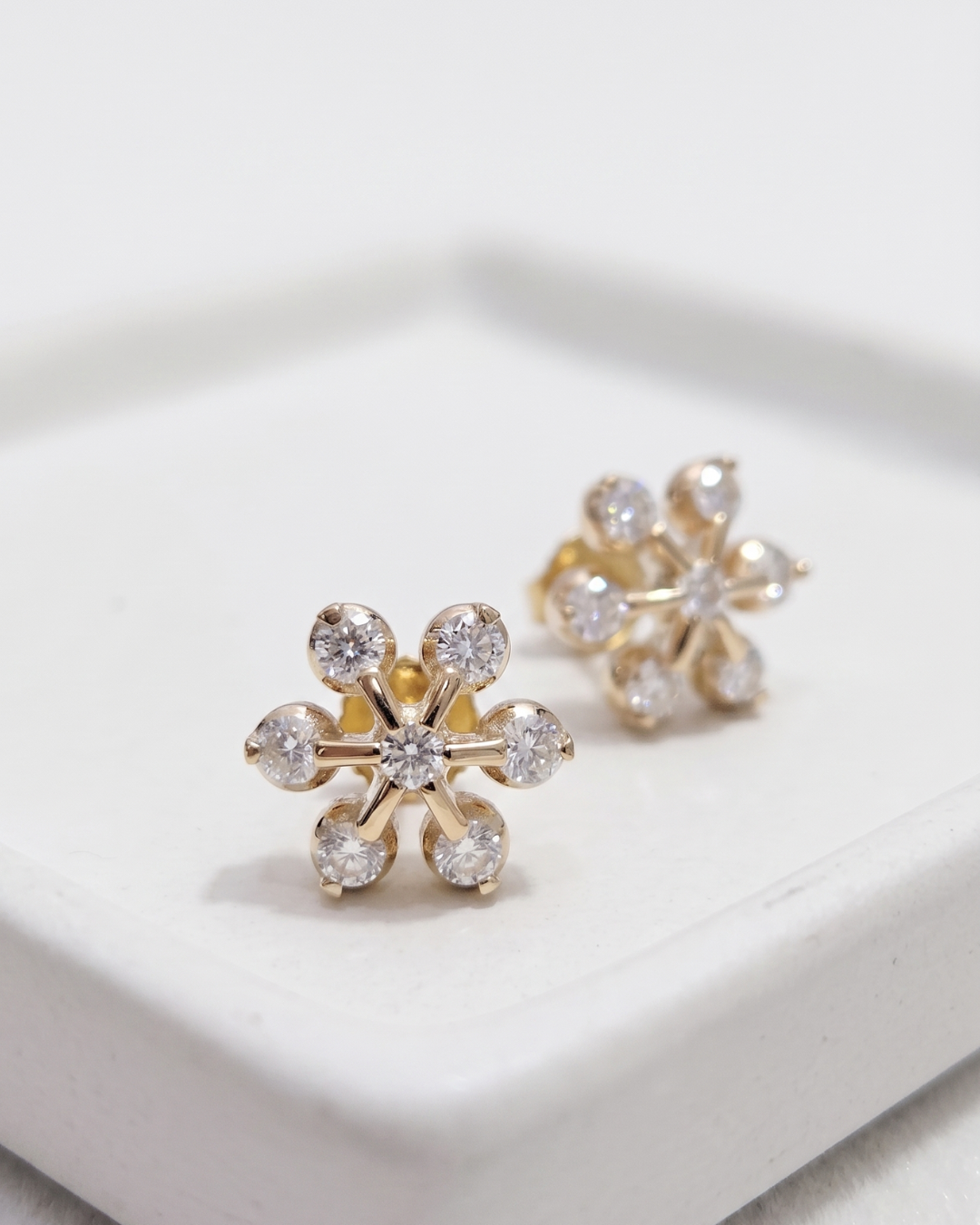 Aloka Floral Studs in Moissanite and Lab Diamond by Vai Ra