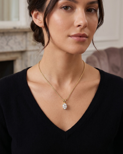 Zahra Oval Solitaire Pendant in Lab Diamond and Moissanite by Vai Ra
