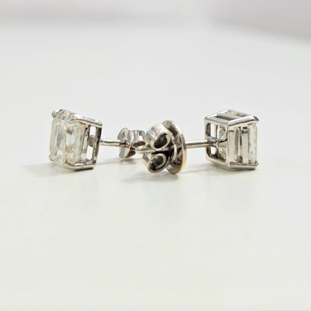 Asscher Solitaire Moissanite Earring (4.7 CT in 18KT Gold)
