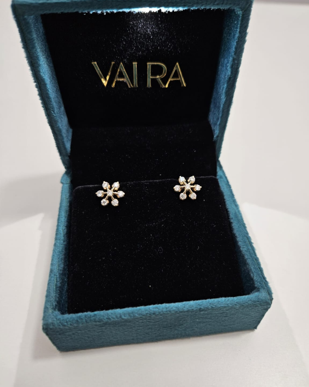 Aloka Floral Studs in Moissanite and Lab Diamond by Vai Ra