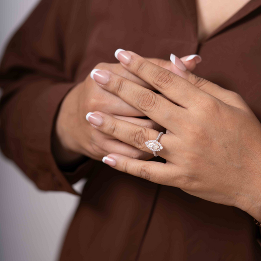 Neveah Marquise Halo Ring in Moissanite and Lab Diamond by Vai Ra
