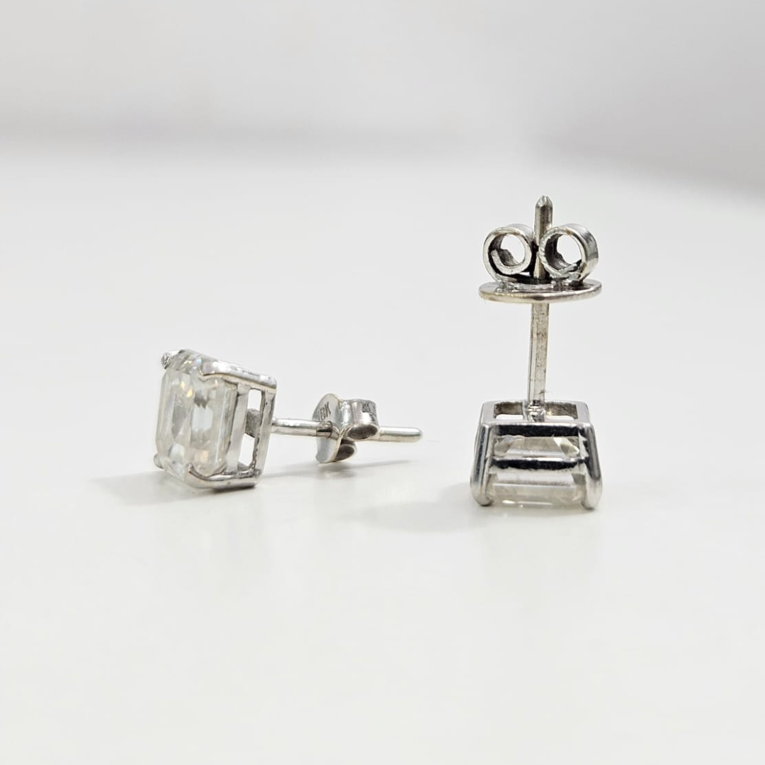 Asscher Solitaire Moissanite Earring (4.7 CT in 18KT Gold)
