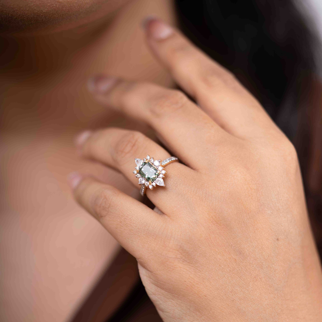 Teak Green Mystery (3.93CT) in Moissanite and Lab Diamond by Vai Ra