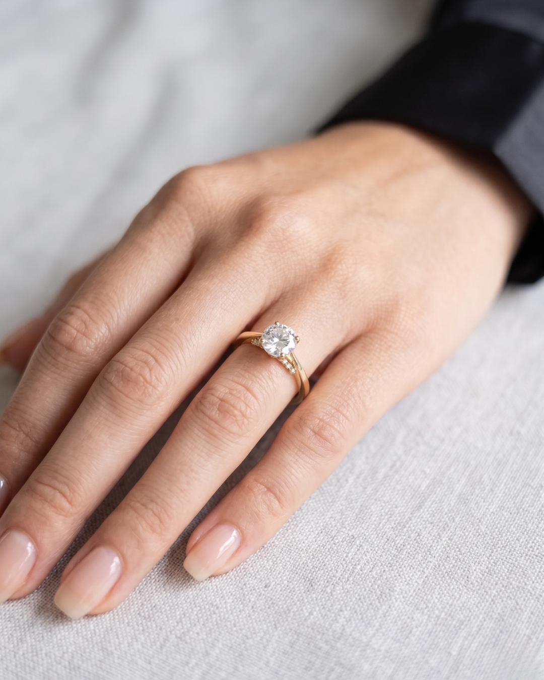 Minimalist Solitaire Ring in Lab Diamond and Moissanite by Vai Ra