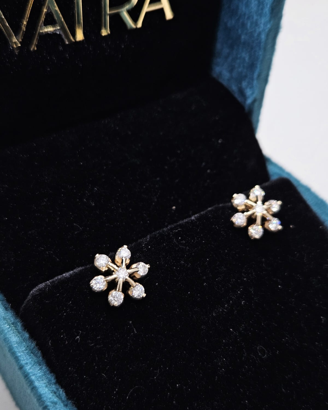 Aloka Floral Studs in Moissanite and Lab Diamond by Vai Ra