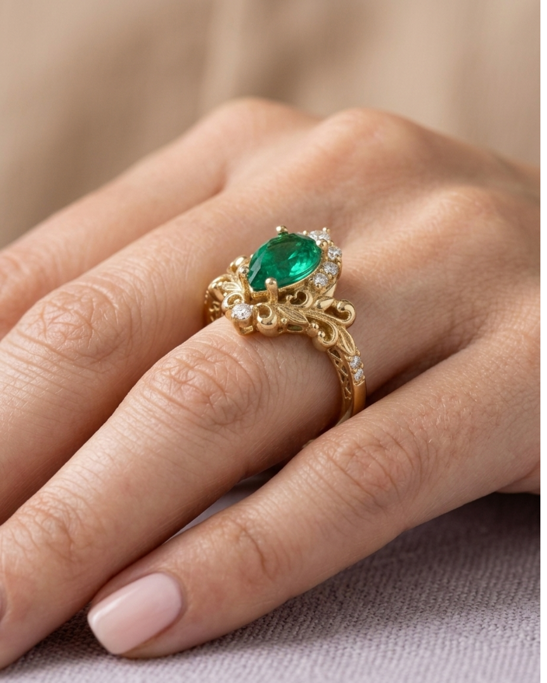 Zaya Pear Emerald Ring by Vai Ra in 18KT Gold