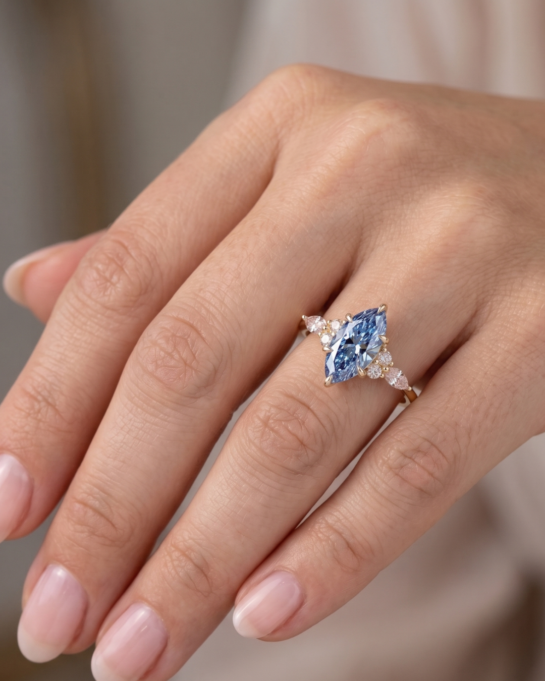 Azura Blue Marquise Cluster Coloured Diamond Ring 1.3CT