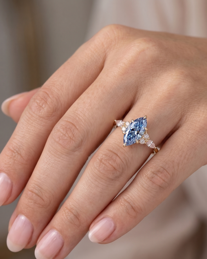 Azura Blue Marquise Cluster Coloured Diamond Ring 1.3CT