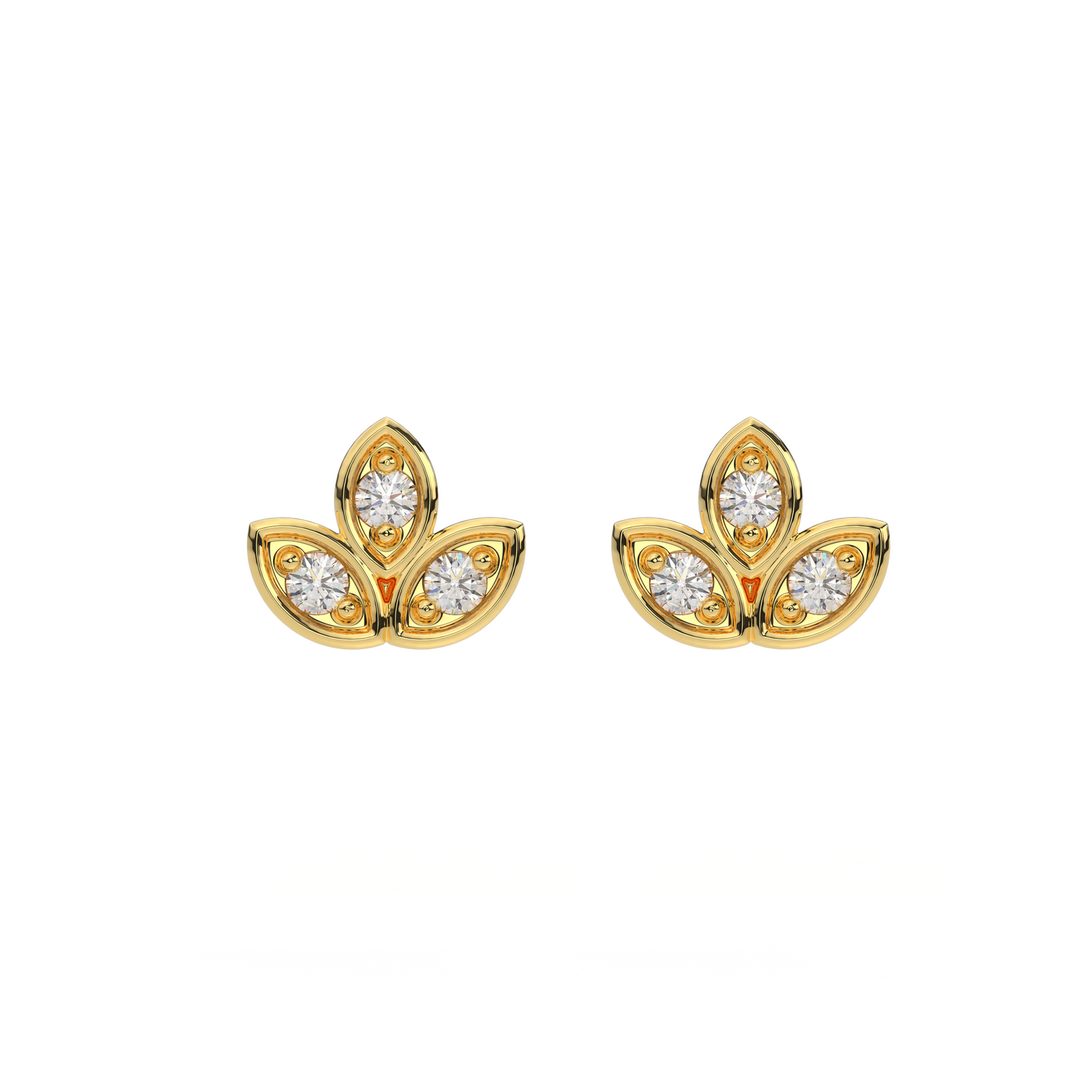 Three Petal Round Piercing Earrings in Moissanite and Diamond by Vai Ra