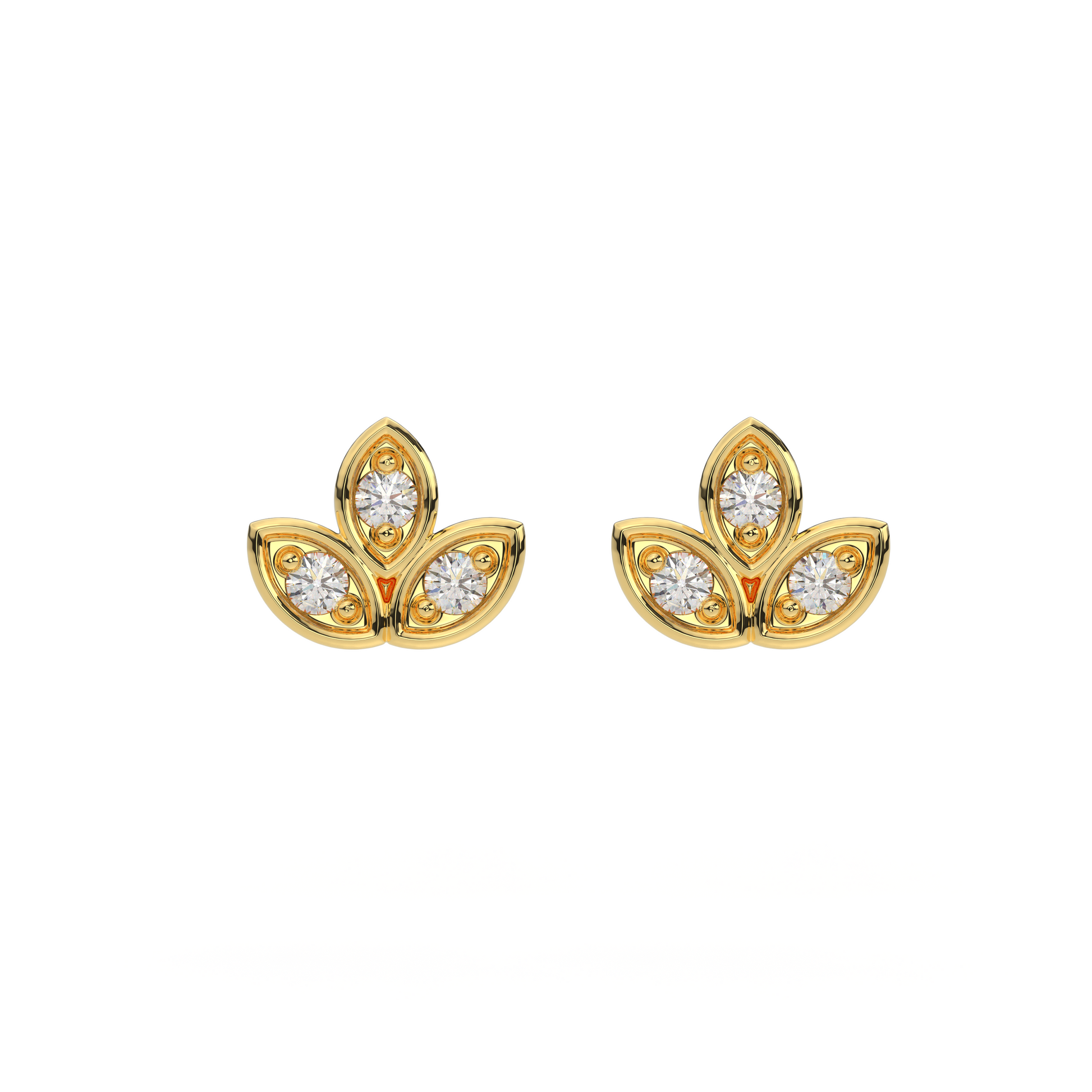 Three Petal Round Piercing Earrings in Moissanite and Diamond by Vai Ra