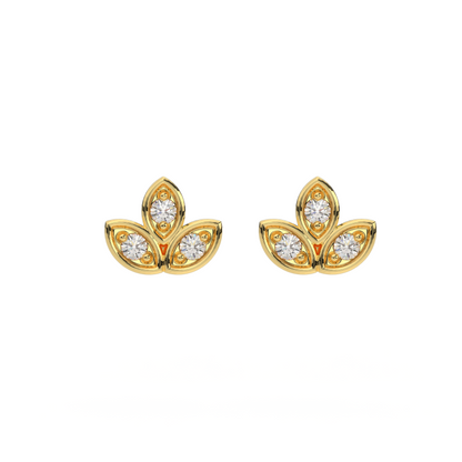 Three Petal Round Piercing Earrings in Moissanite and Diamond by Vai Ra