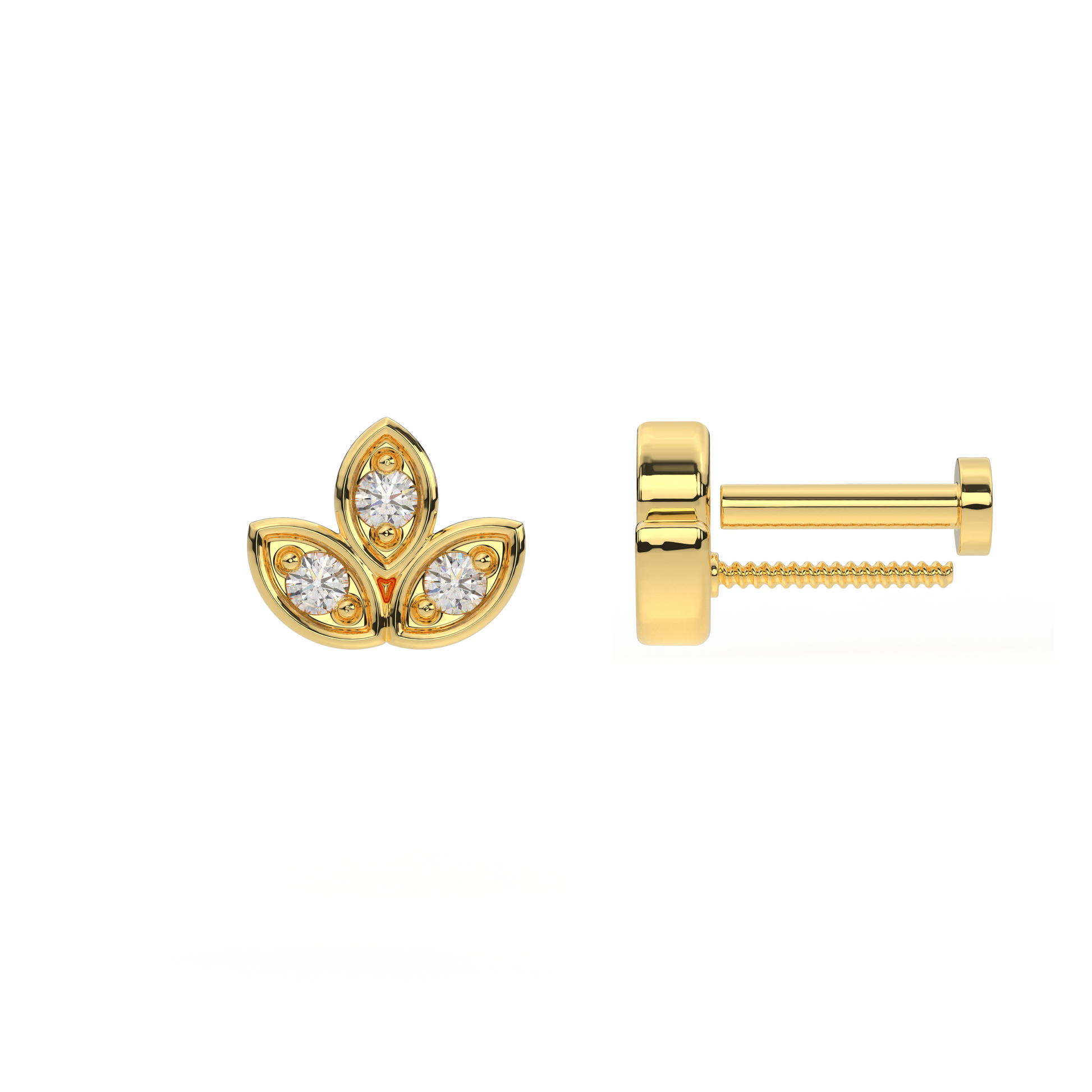Three Petal Round Piercing Earrings in Moissanite and Diamond by Vai Ra