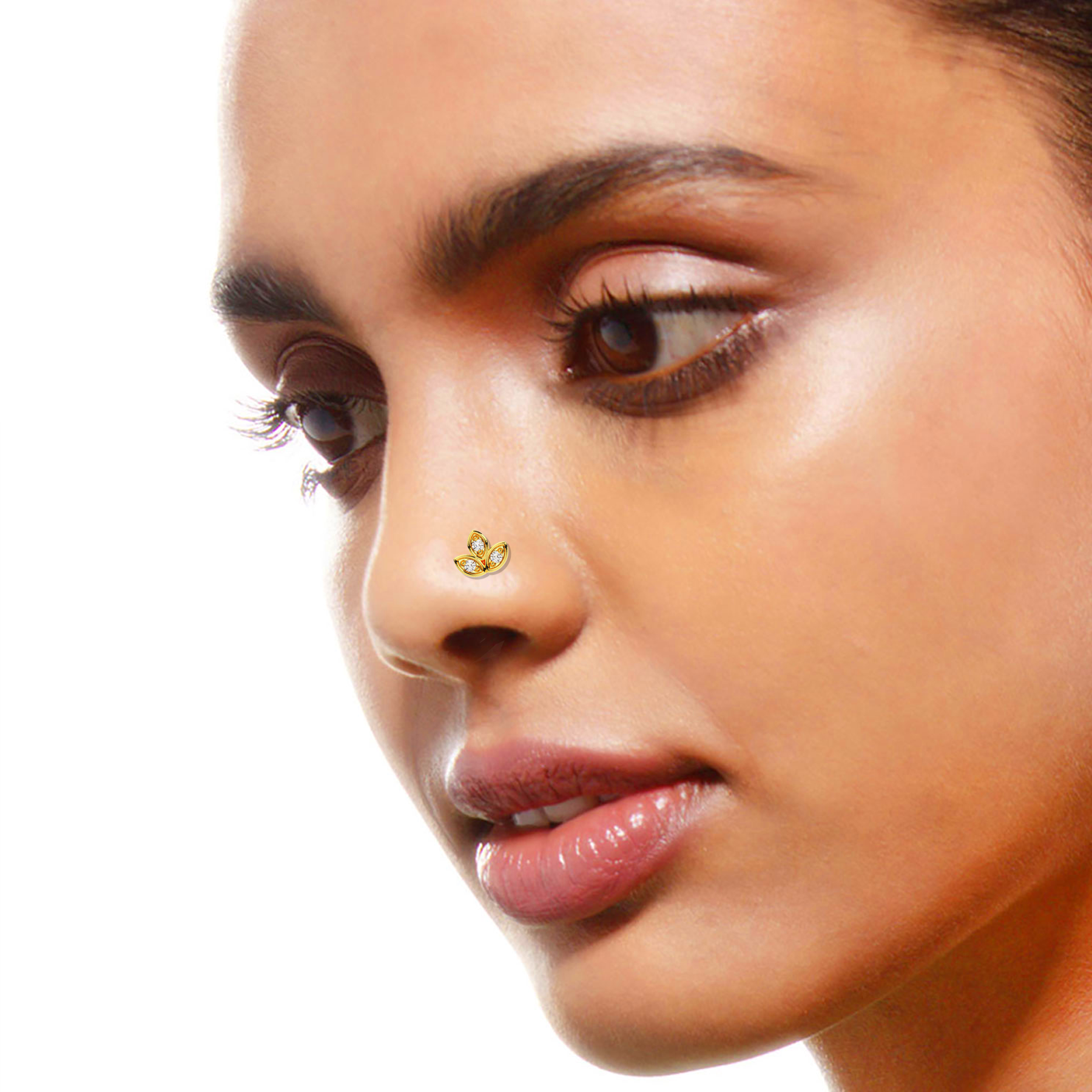 Three Petal Round Piercing Earrings in Moissanite and Diamond by Vai Ra