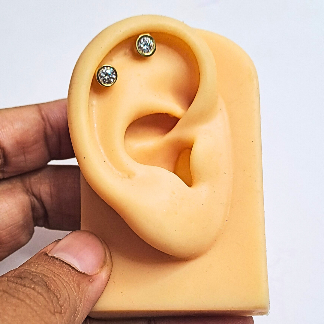 Round Bezel Piercing Earrings