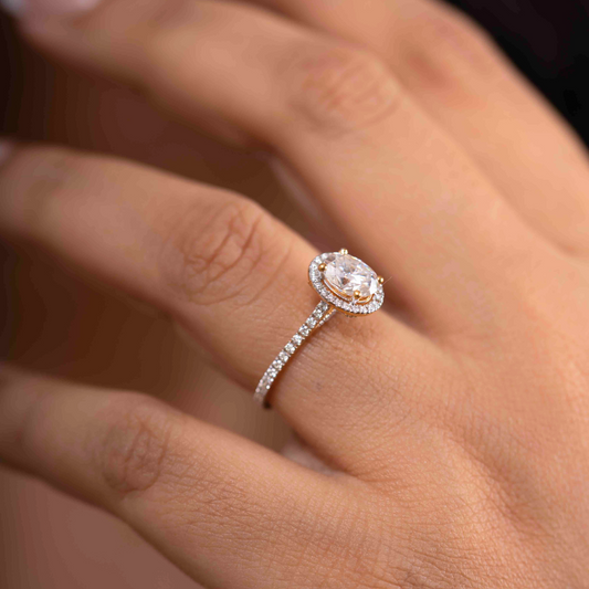 Pari Oval Halo Ring in Moissanite and Lab Diamond by Vai Ra
