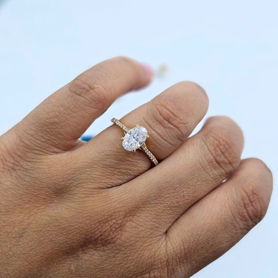 Mau Oval Solitaire Ring in Moissanite by Vai Ra 