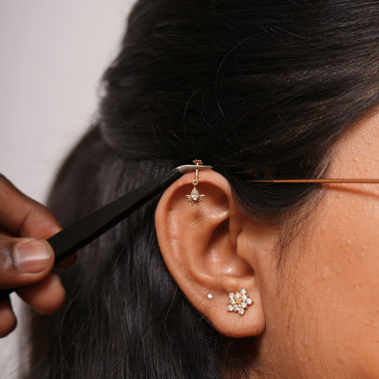 Sun Pear Bugadi Helix Piercings by Vai Ra in Moissanite and Lab Diamond