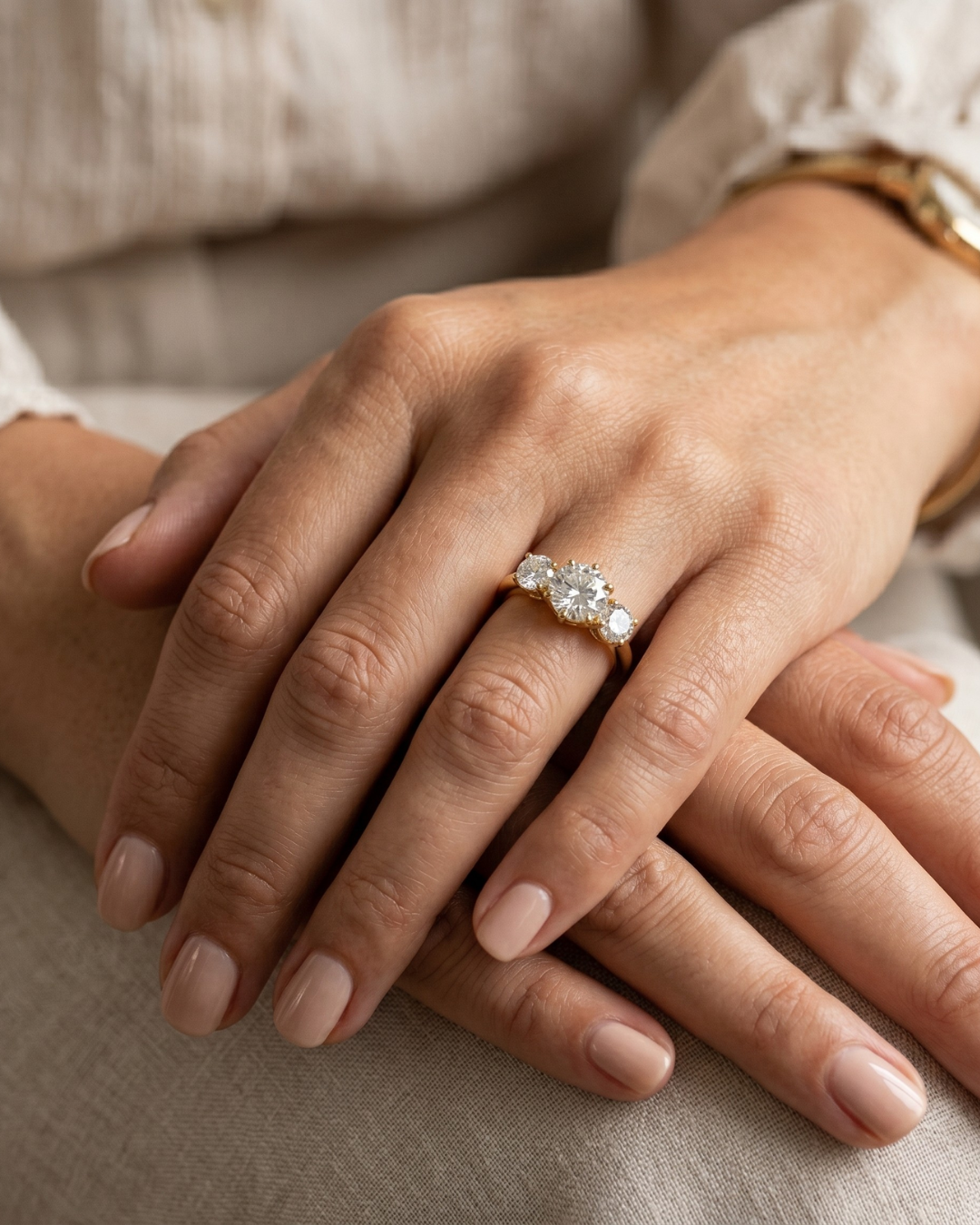Bhuva Three stone Ring in Moissanite and Lab grown Diamond by Vai Ra