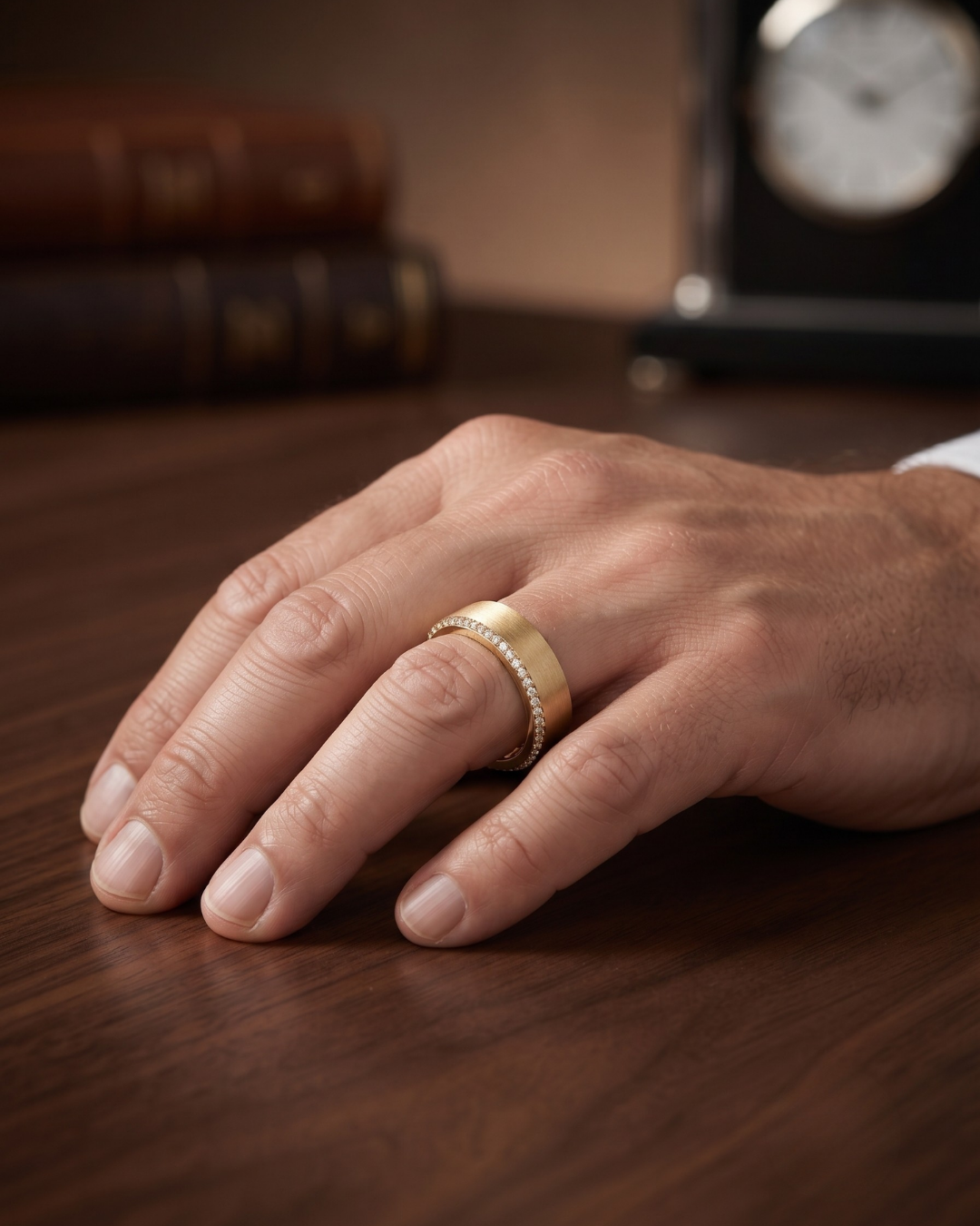 Men solid gold ring in diamonds
