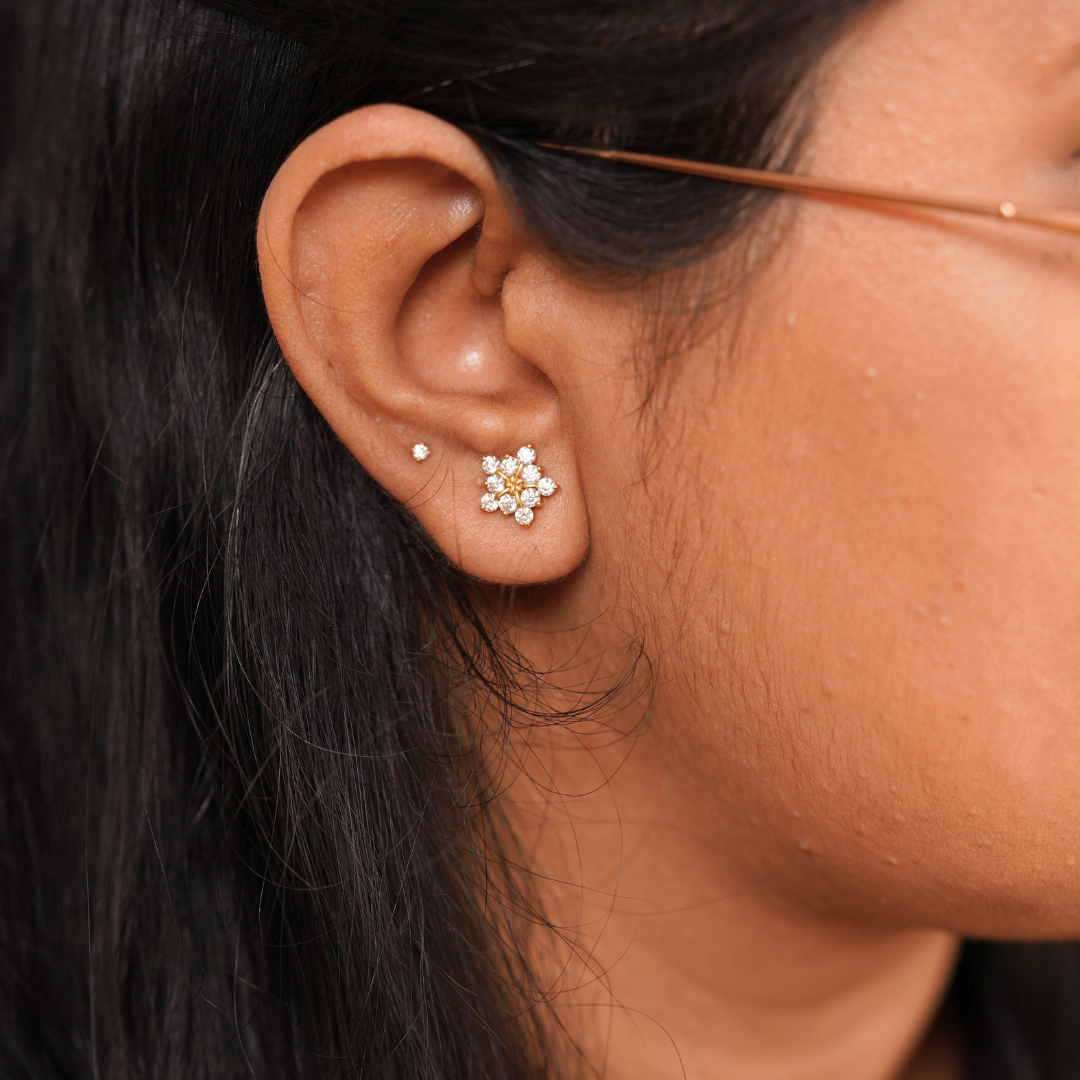 Snowflake Earrings in Moissanite and Lab Diamond by Vai Ra