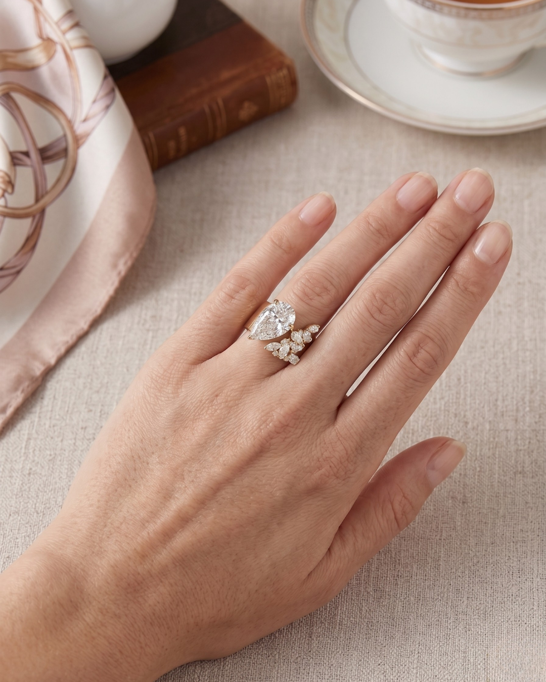 Maleka Pear Statement Ring by Vai Ra available in Moissanite & Lab Diamond