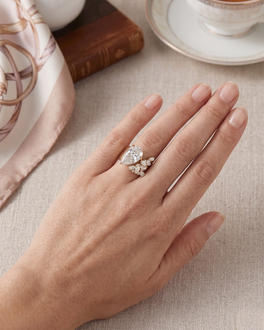 Maleka Pear Statement Ring by Vai Ra available in Moissanite & Lab Diamond