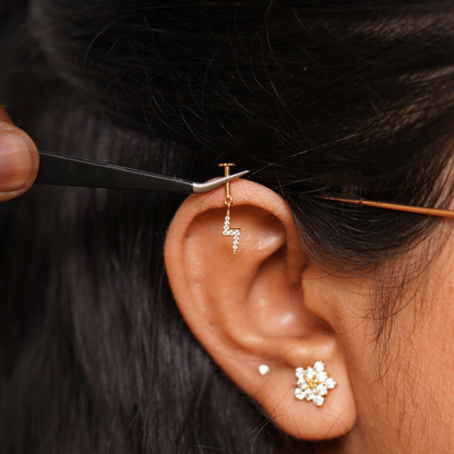 Diamond Bolt Bugadi ihelix piercing in Moissanite and Diamond by Vai Ra