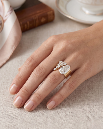 Maleka Pear Statement Ring by Vai Ra available in Moissanite & Lab Diamond