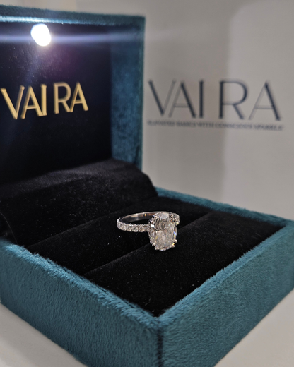 Kyra Solitaire Ring with Oval Center Stone by Vai Ra in lab diamond or moissanite