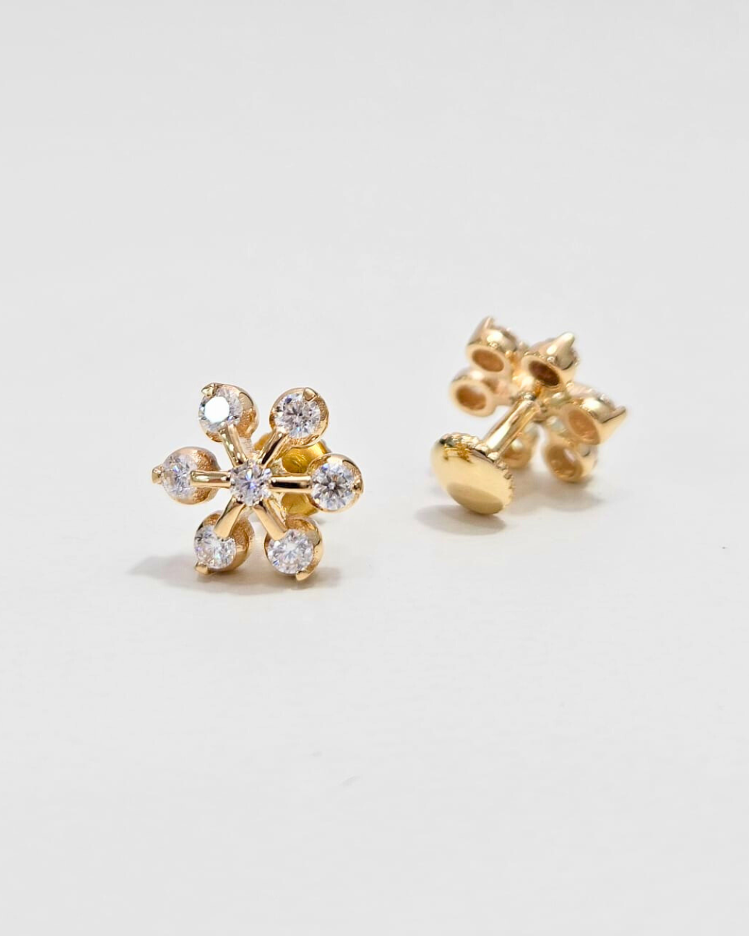 Aloka Floral Studs in Moissanite and Lab Diamond by Vai Ra