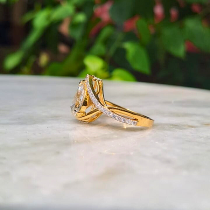 Pear Art Deco Diamond and Moissanite Ring by Vai Ra