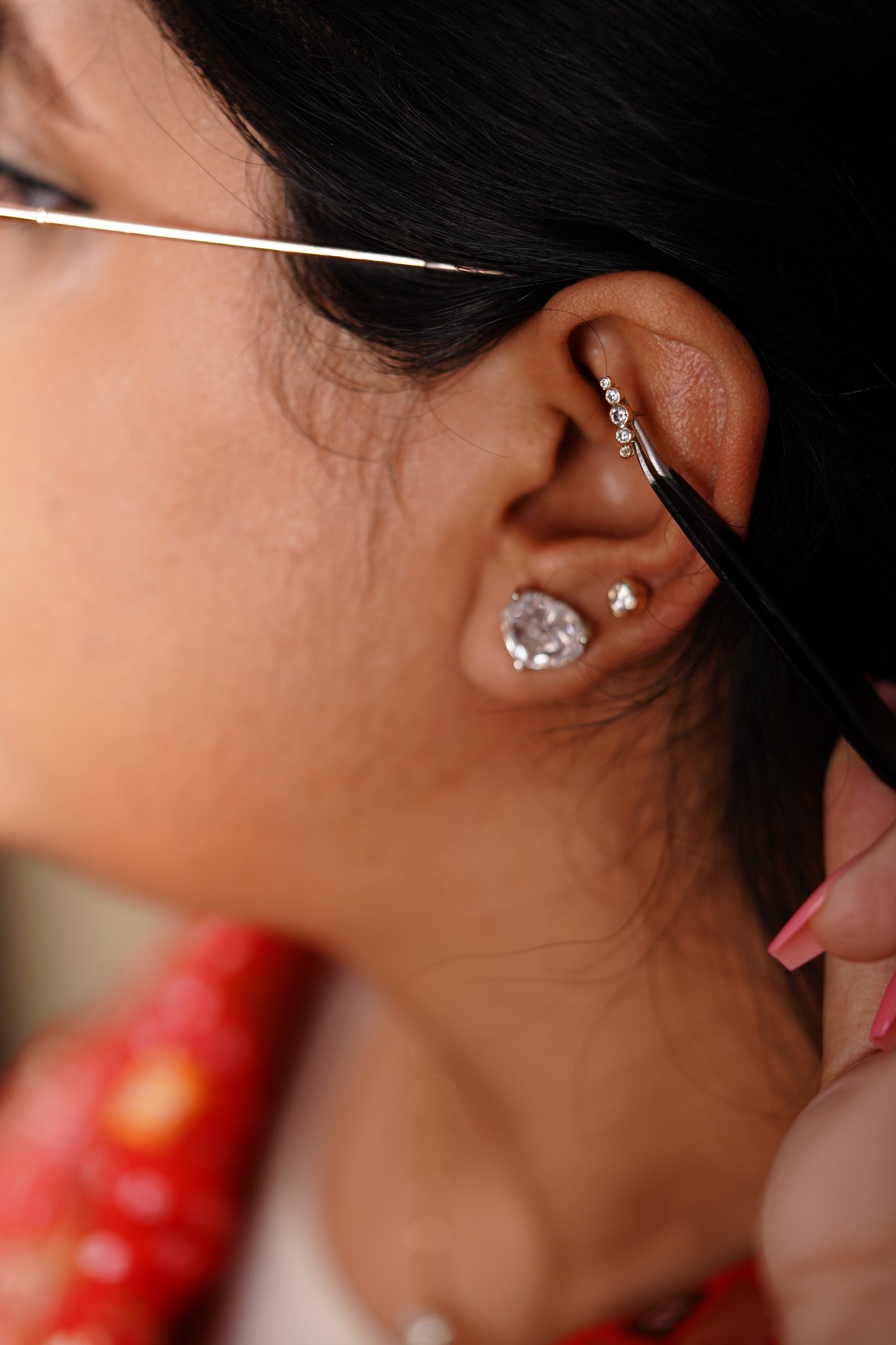 Five Stone Bezel Piercing Earrings