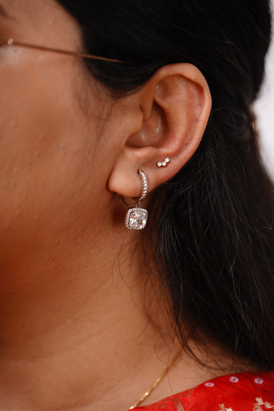 Three Round Prong Piercing Earrings