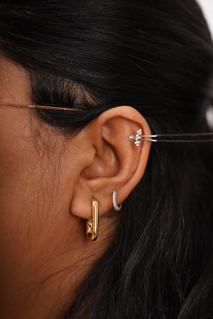 Three Flower Branch Diamond Piercing Earrings