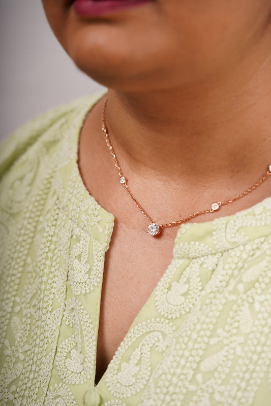 Solitaire 2.14 CT Station Pendant in 14KT Rose Gold