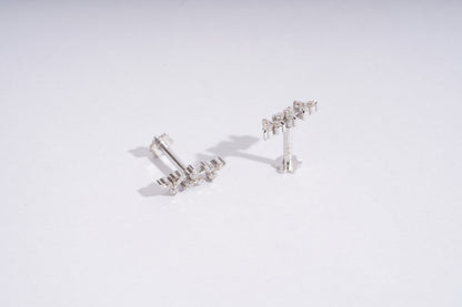 Three Flower Branch Diamond Piercing Earrings