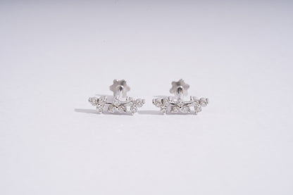 Three Flower Branch Diamond Piercing Earrings