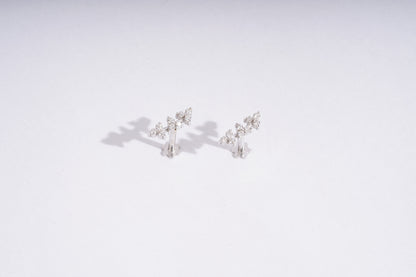 Three Flower Branch Diamond Piercing Earrings
