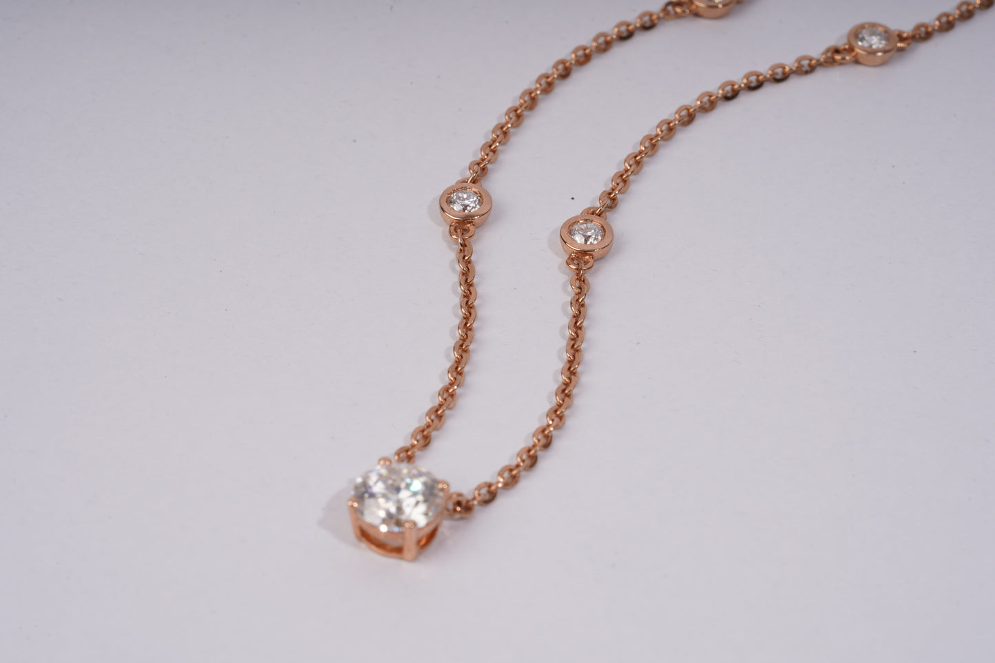 Solitaire 2.14 CT Station Pendant in 14KT Rose Gold